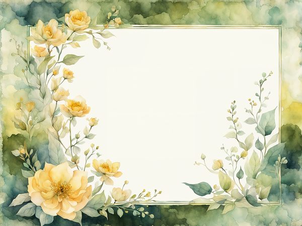 Watercolor Yellow Floral Digital Paper: Green Background, Page Frames (10 JPGs) (Commercial Use) — image 6