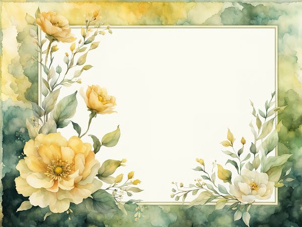 Watercolor Yellow Floral Digital Paper: Green Background, Page Frames (10 JPGs) (Commercial Use) — image 7