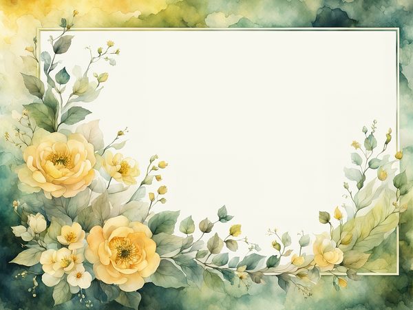 Watercolor Yellow Floral Digital Paper: Green Background, Page Frames (10 JPGs) (Commercial Use) — image 8