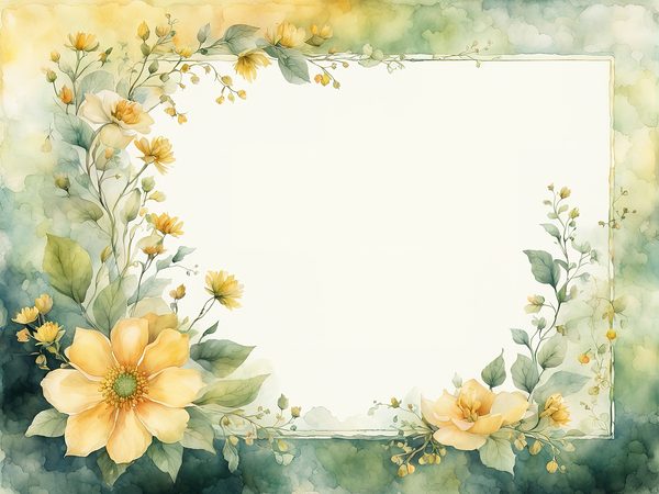 Watercolor Yellow Floral Digital Paper: Green Background, Page Frames (10 JPGs) (Commercial Use) — image 9