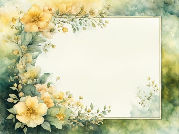 Watercolor Yellow Floral Digital Paper: Green Background, Page Frames (10 JPGs) (Commercial Use) — image 10