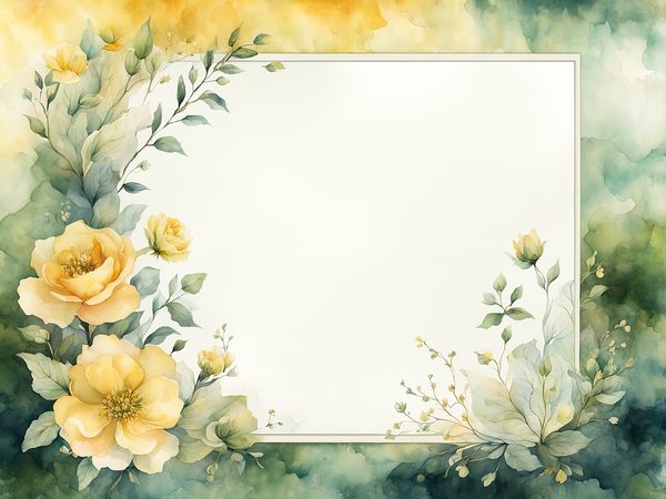 Watercolor Yellow Floral Digital Paper: Green Background, Page Frames (10 JPGs) (Commercial Use) — image 11