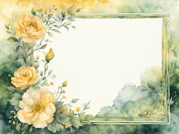 Watercolor Yellow Floral Digital Paper: Green Background, Page Frames (10 JPGs) (Commercial Use) — image 12