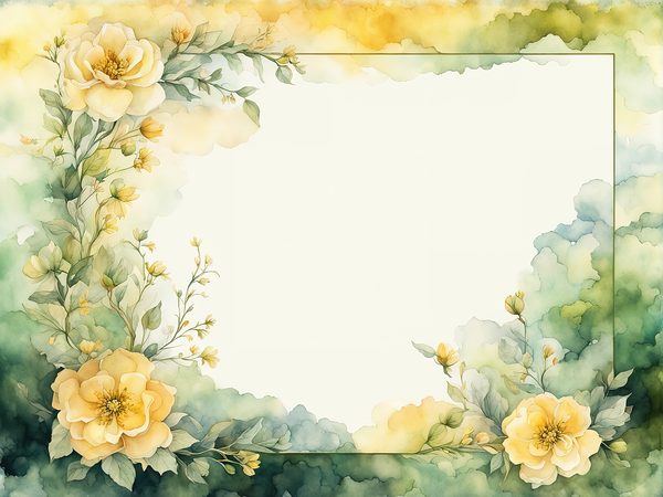 Watercolor Yellow Floral Digital Paper: Green Background, Page Frames (10 JPGs) (Commercial Use) — image 13