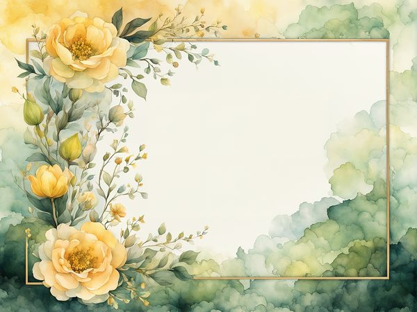 Watercolor Yellow Floral Digital Paper: Green Background, Page Frames (10 JPGs) (Commercial Use) — image 14