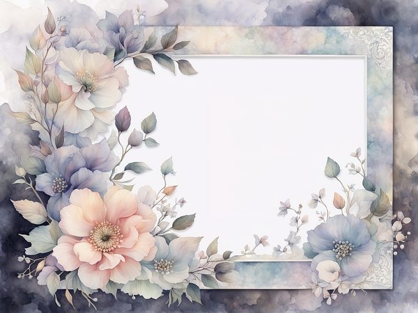 Pastel Floral Frame Digital Paper Pack: Gray Watercolor Design (10 JPGs) — image 3