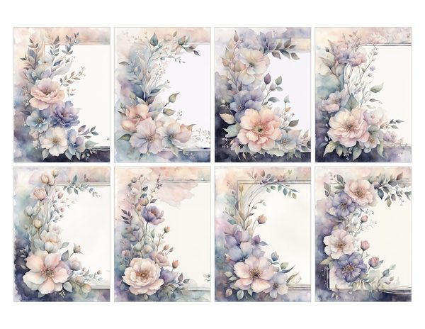 Pastel Floral Frame Digital Paper Pack: Gray Watercolor Design (10 JPGs) — image 28
