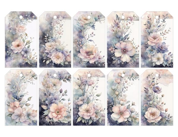 Pastel Floral Frame Digital Paper Pack: Gray Watercolor Design (10 JPGs) — image 29