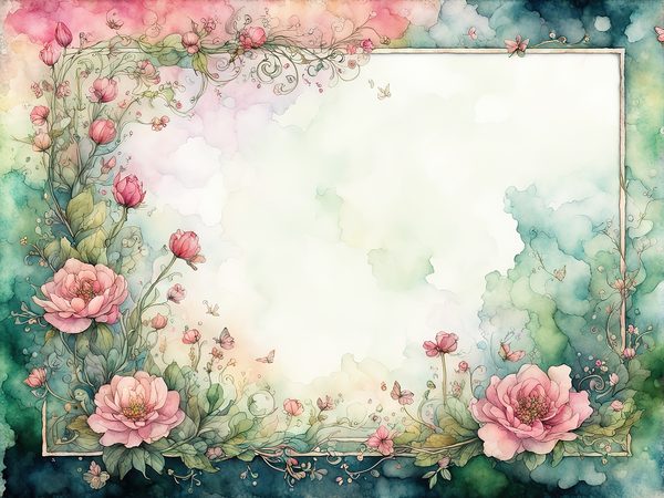 Watercolor Floral Frame Digital Paper: Green & Pink (10 JPGs) — image 1