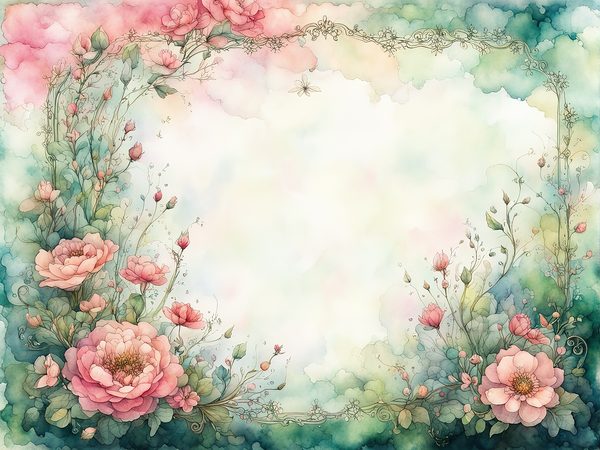 Watercolor Floral Frame Digital Paper: Green & Pink (10 JPGs) — image 2