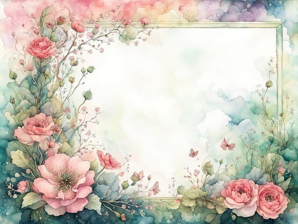 Watercolor Floral Frame Digital Paper: Green & Pink (10 JPGs) — image 3