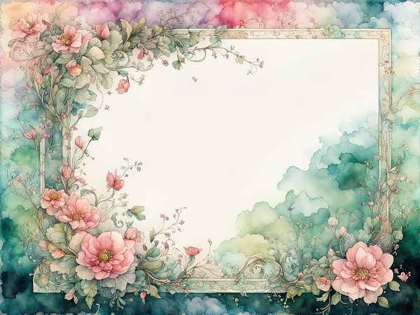 Watercolor Floral Frame Digital Paper: Green & Pink (10 JPGs) — image 4