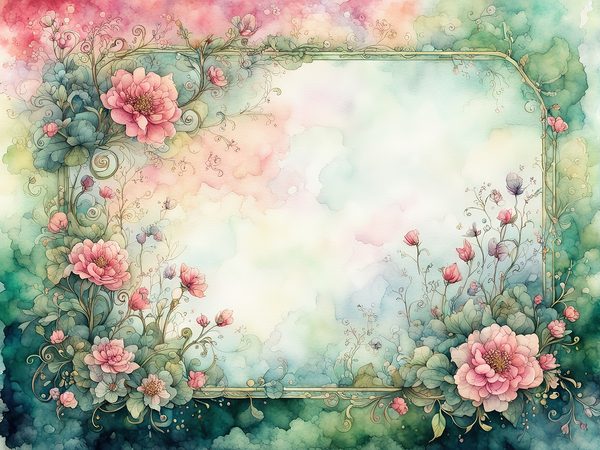 Watercolor Floral Frame Digital Paper: Green & Pink (10 JPGs) — image 5