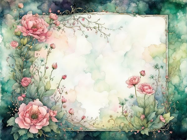 Watercolor Floral Frame Digital Paper: Green & Pink (10 JPGs) — image 6