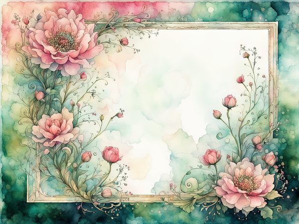 Watercolor Floral Frame Digital Paper: Green & Pink (10 JPGs) — image 7