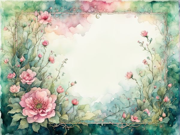 Watercolor Floral Frame Digital Paper: Green & Pink (10 JPGs) — image 8