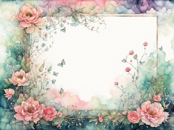 Watercolor Floral Frame Digital Paper: Green & Pink (10 JPGs) — image 9