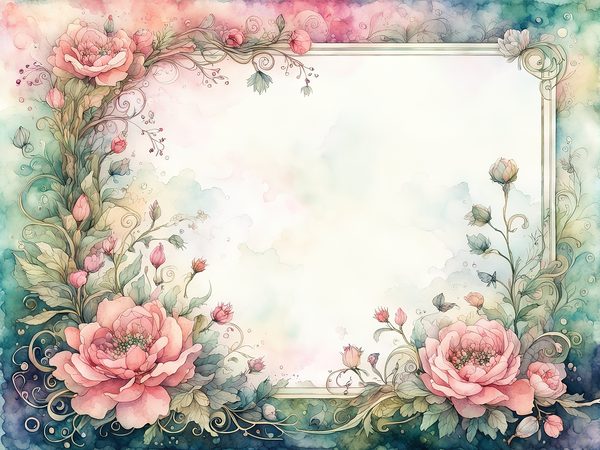 Watercolor Floral Frame Digital Paper: Green & Pink (10 JPGs) — image 10