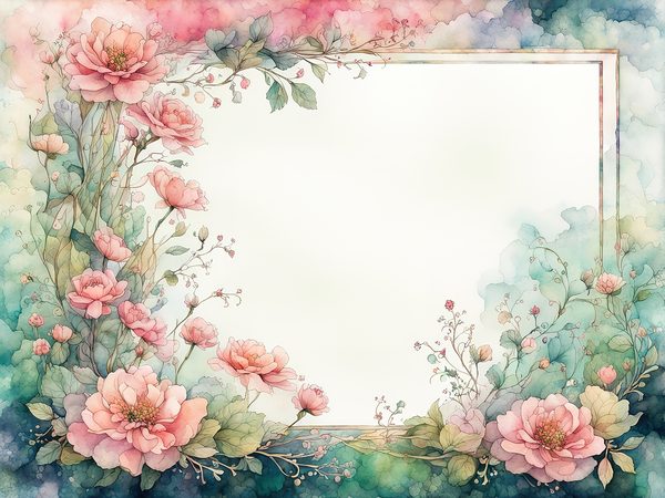 Watercolor Floral Frame Digital Paper: Green & Pink (10 JPGs) — image 11