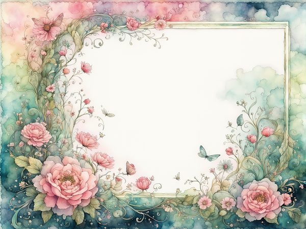 Watercolor Floral Frame Digital Paper: Green & Pink (10 JPGs) — image 12