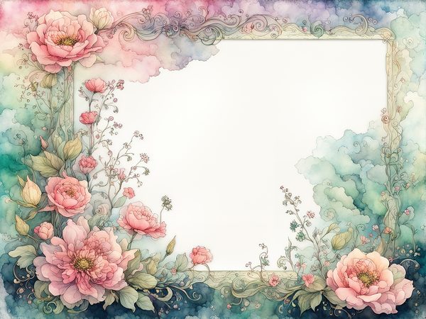 Watercolor Floral Frame Digital Paper: Green & Pink (10 JPGs) — image 13