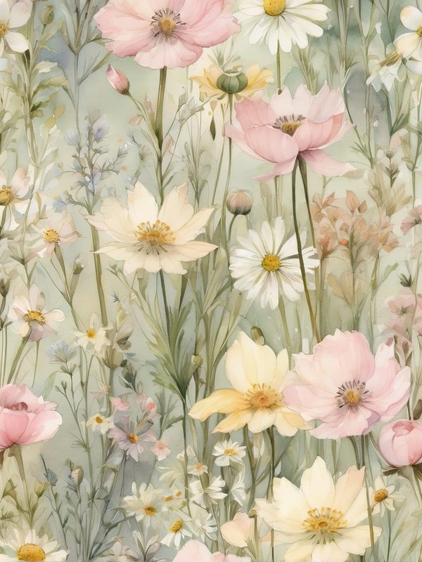 Watercolor Wildflower Digital Paper: Soft Green Floral Art (10 JPGs) — image 1