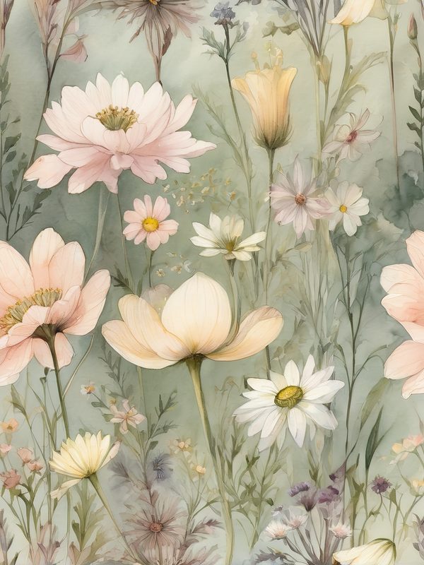 Watercolor Wildflower Digital Paper: Soft Green Floral Art (10 JPGs) — image 5