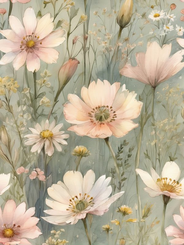 Watercolor Wildflower Digital Paper: Soft Green Floral Art (10 JPGs) — image 10