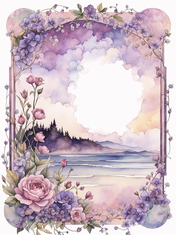 Watercolor Lilac Floral Frame: Boho Digital Paper Pack (10 JPGs) — image 1