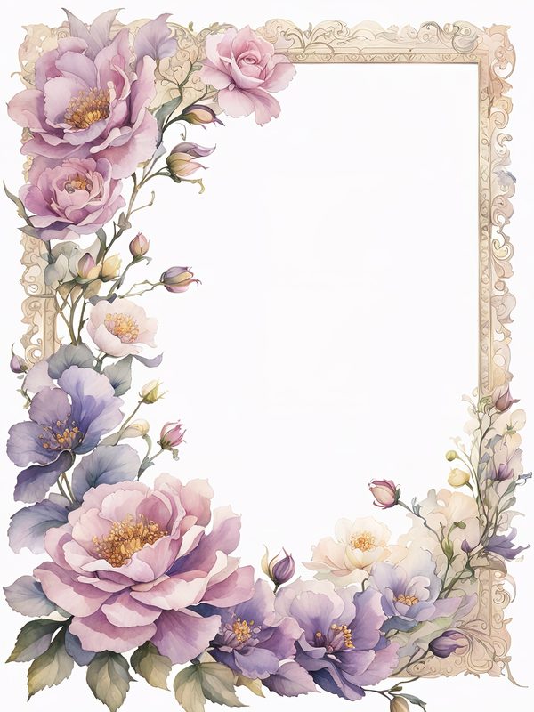 Watercolor Lilac Floral Frame: Boho Digital Paper Pack (10 JPGs) — image 2