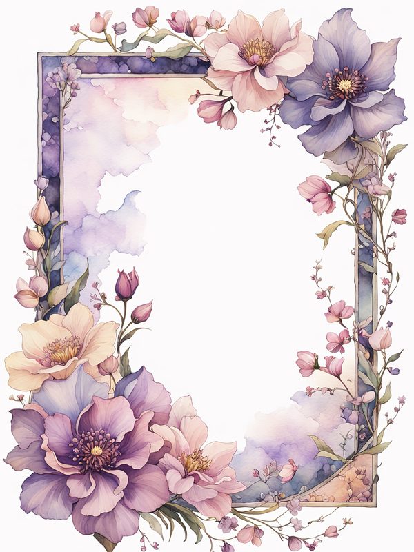 Watercolor Lilac Floral Frame: Boho Digital Paper Pack (10 JPGs) — image 3