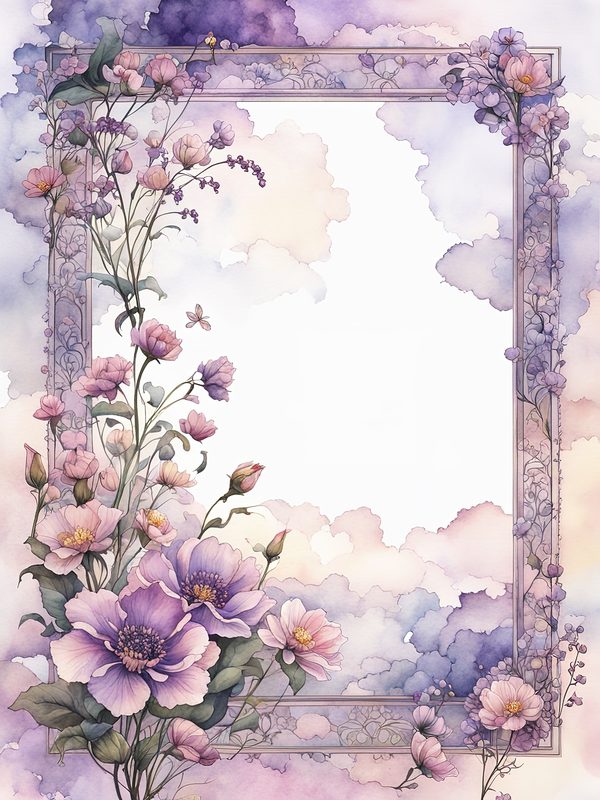 Watercolor Lilac Floral Frame: Boho Digital Paper Pack (10 JPGs) — image 10