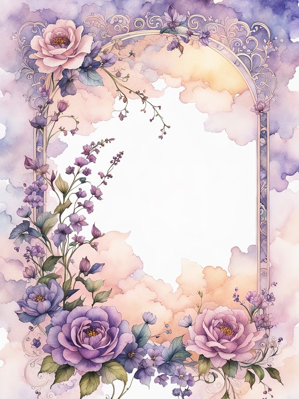 Watercolor Lilac Floral Frame: Boho Digital Paper Pack (10 JPGs) — image 11