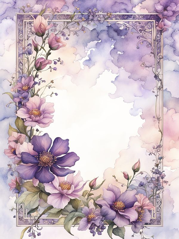 Watercolor Lilac Floral Frame: Boho Digital Paper Pack (10 JPGs) — image 12