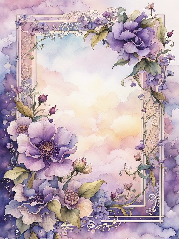 Purple Floral Watercolor Border: Boho Digital Paper Pack (10 JPGs, Digital Download, Commercial Use) — image 1