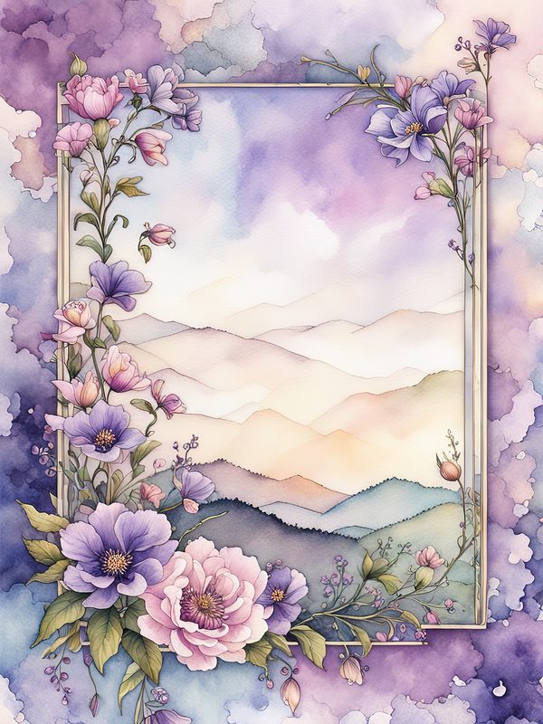 Purple Floral Watercolor Border: Boho Digital Paper Pack (10 JPGs, Digital Download, Commercial Use) — image 2
