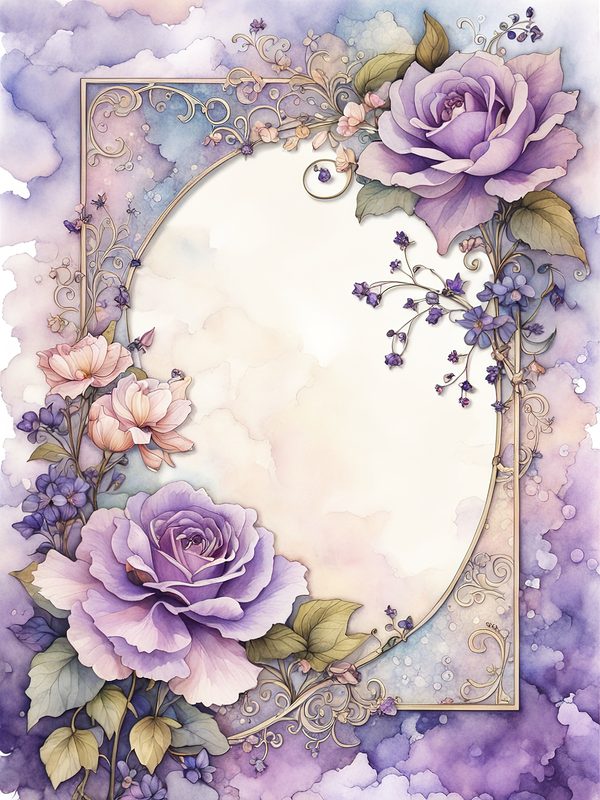 Purple Floral Watercolor Border: Boho Digital Paper Pack (10 JPGs, Digital Download, Commercial Use) — image 3