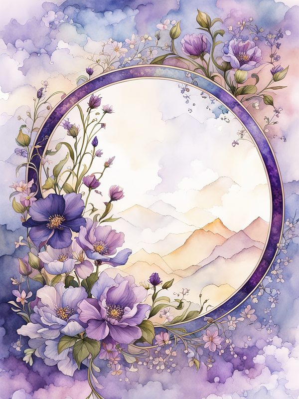 Purple Floral Watercolor Border: Boho Digital Paper Pack (10 JPGs, Digital Download, Commercial Use) — image 4