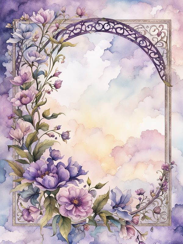 Purple Floral Watercolor Border: Boho Digital Paper Pack (10 JPGs, Digital Download, Commercial Use) — image 5