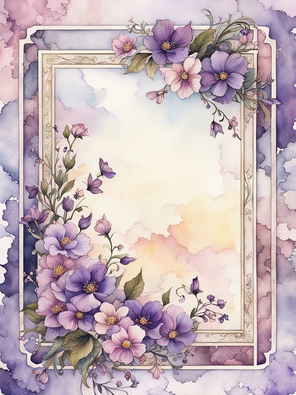 Purple Floral Watercolor Border: Boho Digital Paper Pack (10 JPGs, Digital Download, Commercial Use) — image 6