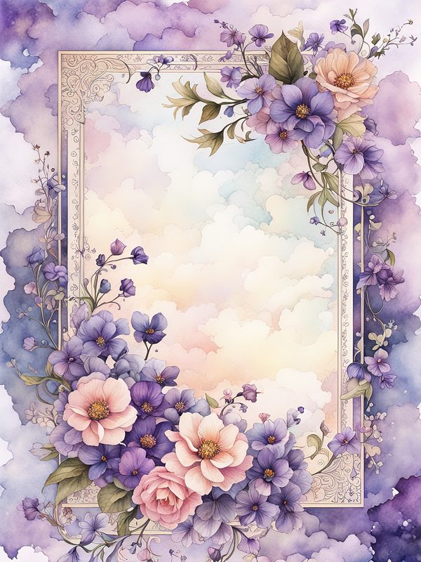 Purple Floral Watercolor Border: Boho Digital Paper Pack (10 JPGs, Digital Download, Commercial Use) — image 7