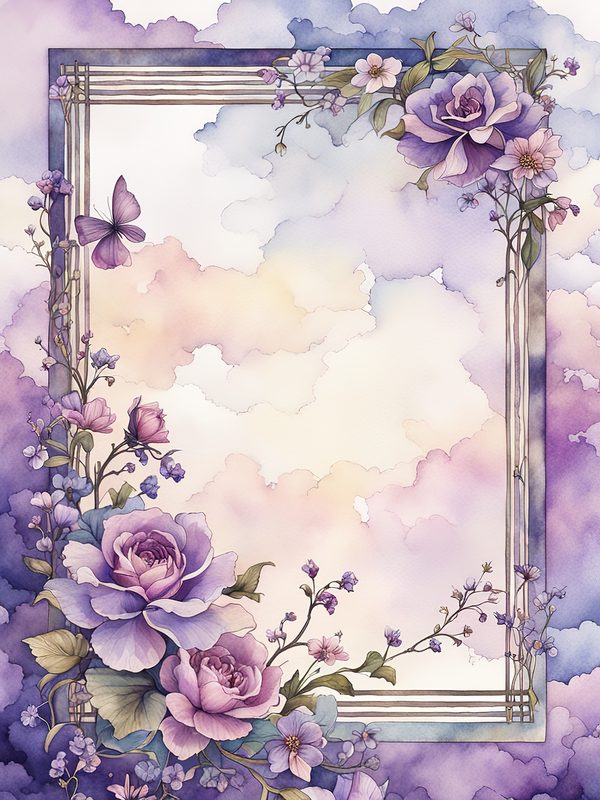 Purple Floral Watercolor Border: Boho Digital Paper Pack (10 JPGs, Digital Download, Commercial Use) — image 8