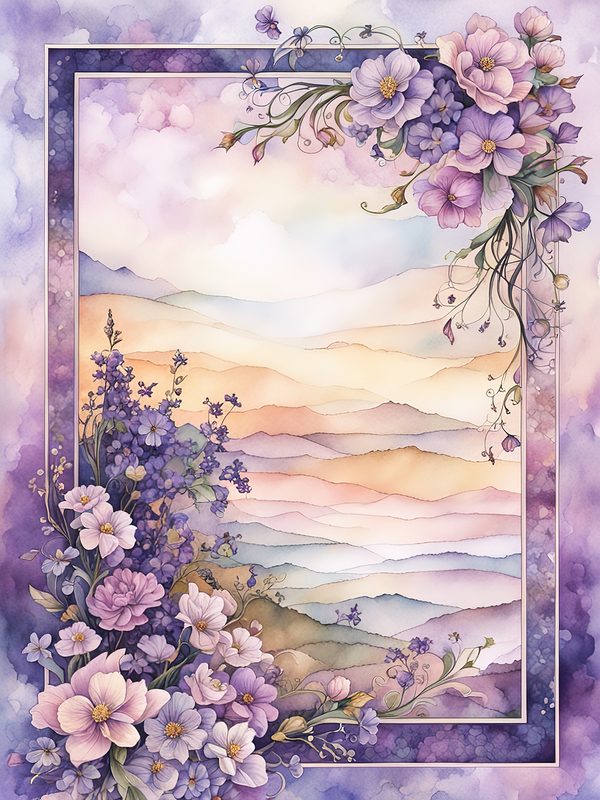 Purple Floral Watercolor Border: Boho Digital Paper Pack (10 JPGs, Digital Download, Commercial Use) — image 9