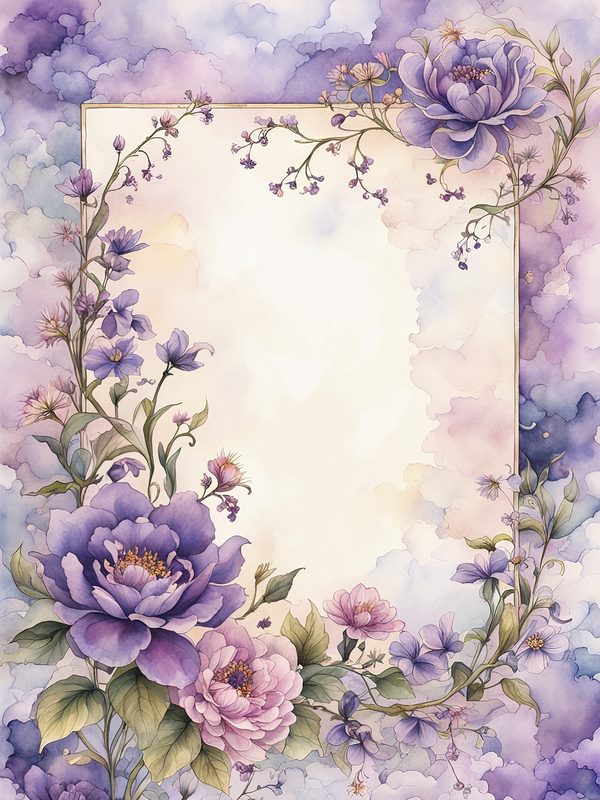Purple Floral Watercolor Border: Boho Digital Paper Pack (10 JPGs, Digital Download, Commercial Use) — image 10