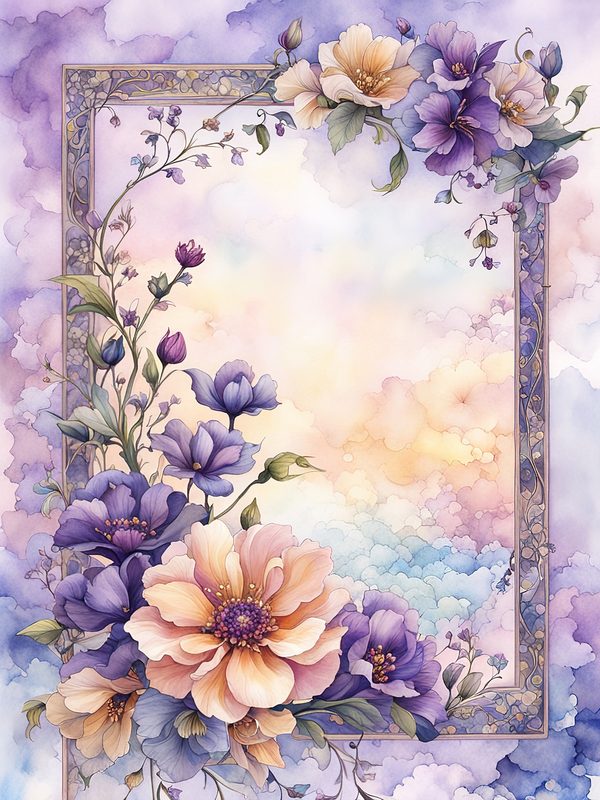 Purple Floral Watercolor Border: Boho Digital Paper Pack (10 JPGs, Digital Download, Commercial Use) — image 11