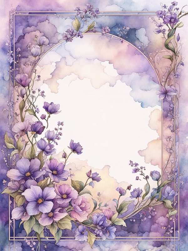 Purple Floral Watercolor Border: Boho Digital Paper Pack (10 JPGs, Digital Download, Commercial Use) — image 12