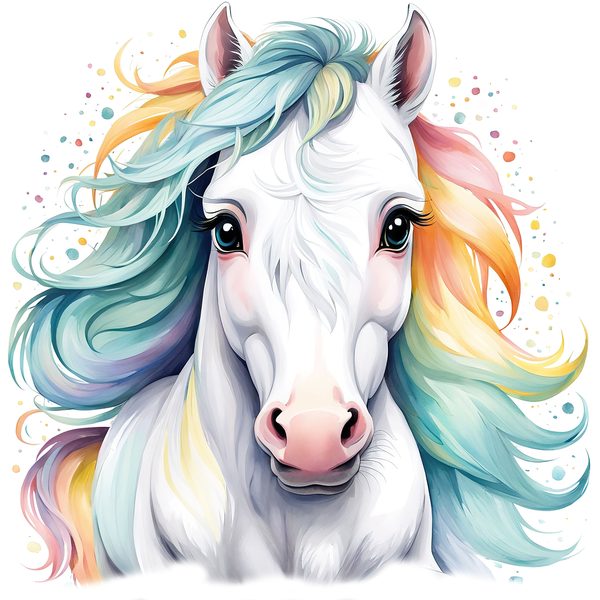 Rainbow Mane White Horse Clipart: Nursery Pony Art, Journaling PNGs, Commerical use — image 1