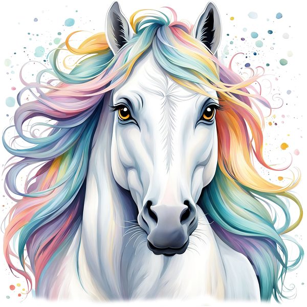Rainbow Mane White Horse Clipart: Nursery Pony Art, Journaling PNGs, Commerical use — image 2