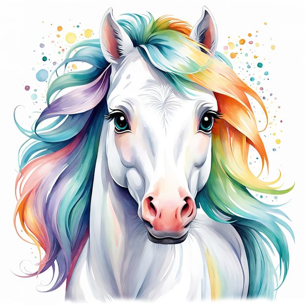 Rainbow Mane White Horse Clipart: Nursery Pony Art, Journaling PNGs, Commerical use — image 4