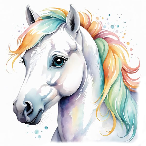 Rainbow Mane White Horse Clipart: Nursery Pony Art, Journaling PNGs, Commerical use — image 5